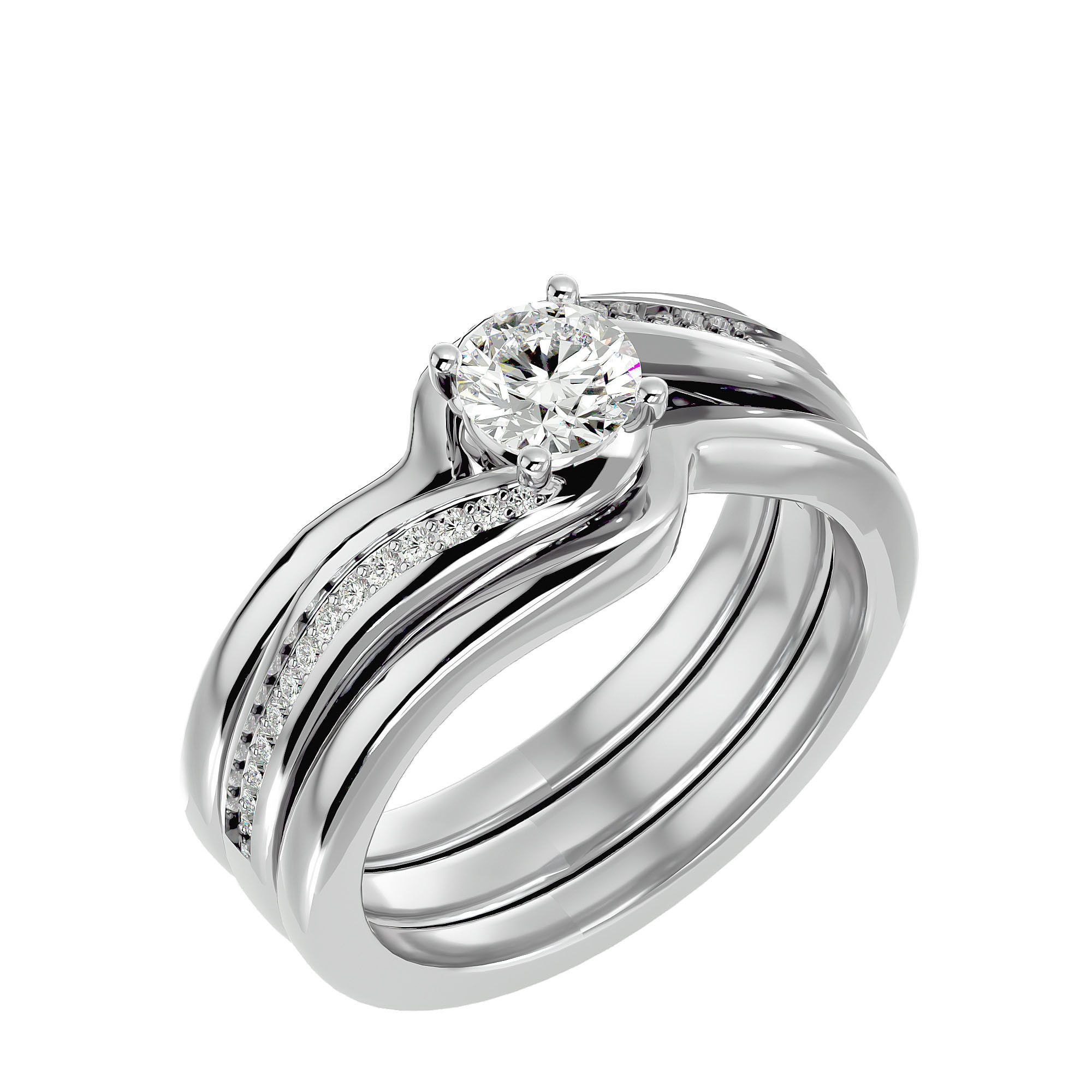 Solitaire Wedding Engagement Ring with Band 360 view 3D print model_11