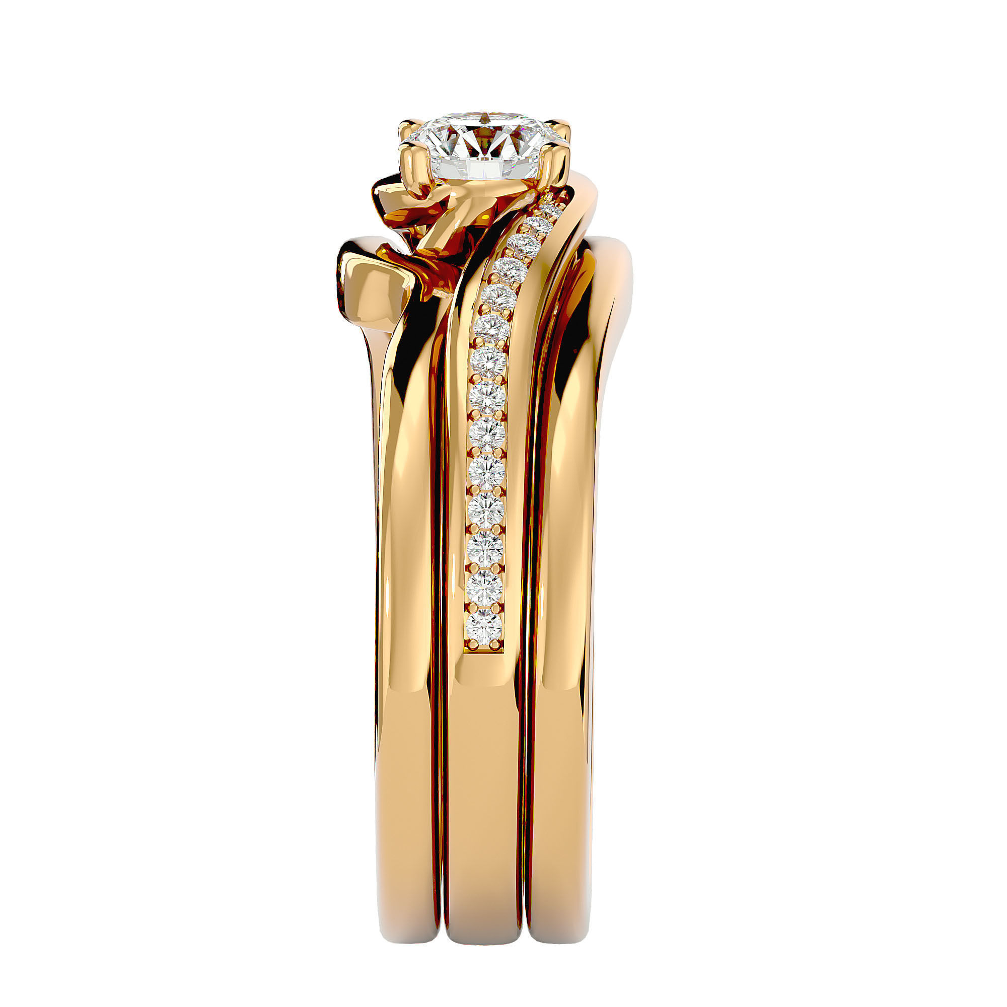 Solitaire Wedding Engagement Ring with Band 360 view 3D print model_7