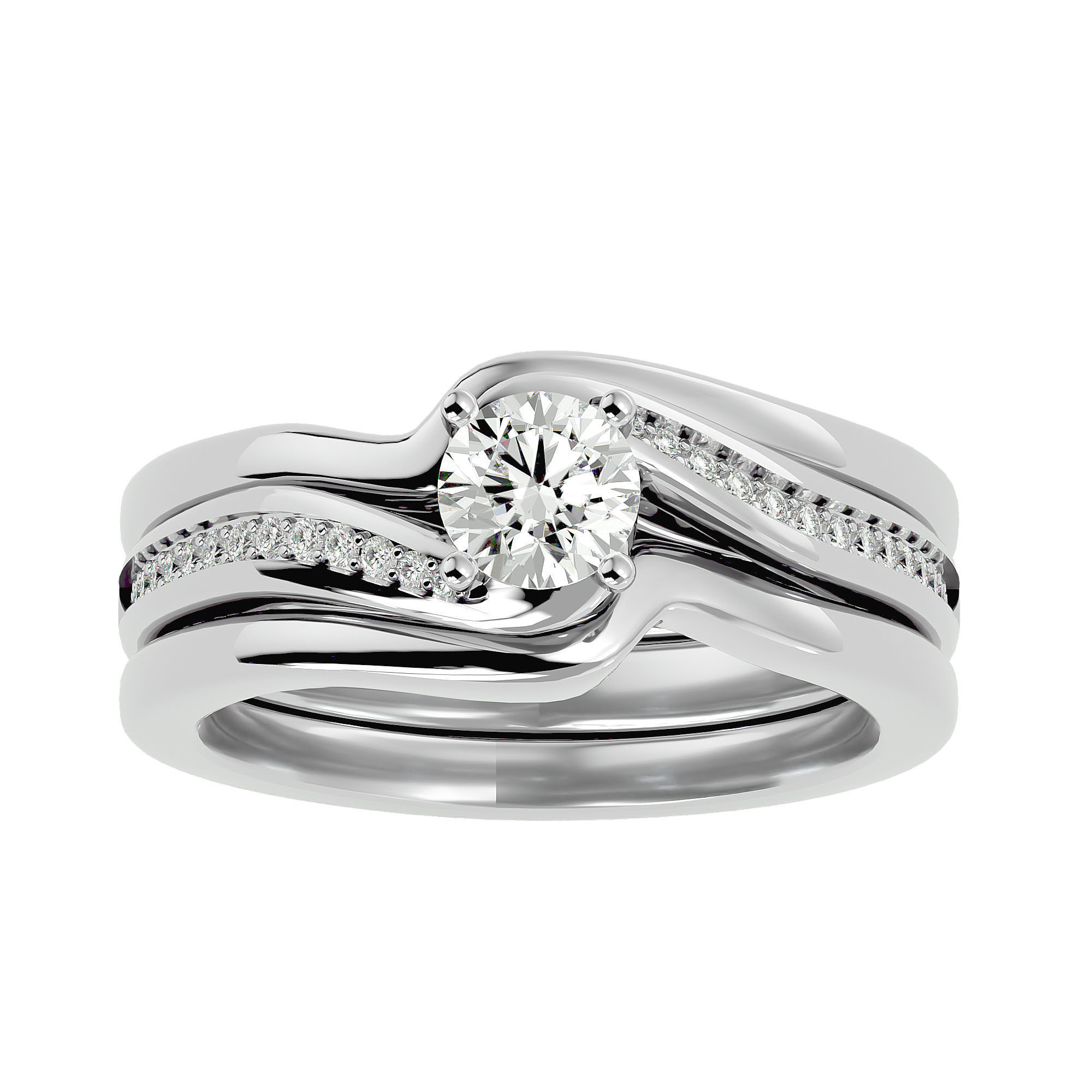 Solitaire Wedding Engagement Ring with Band 360 view 3D print model_3