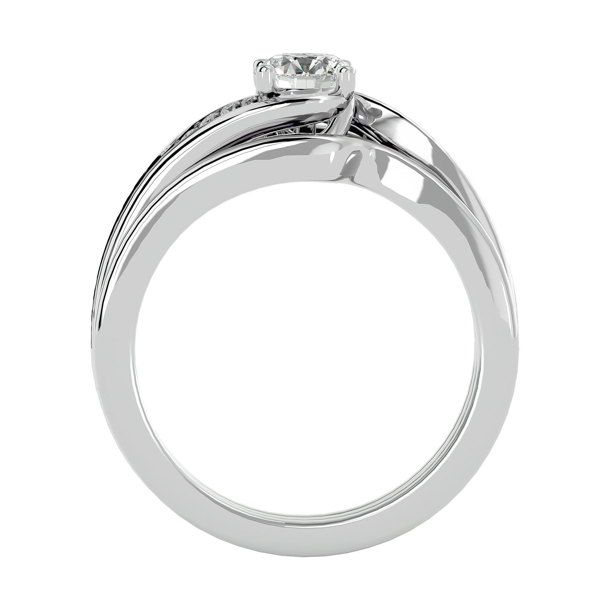 Solitaire Wedding Engagement Ring with Band 360 view 3D print model_4