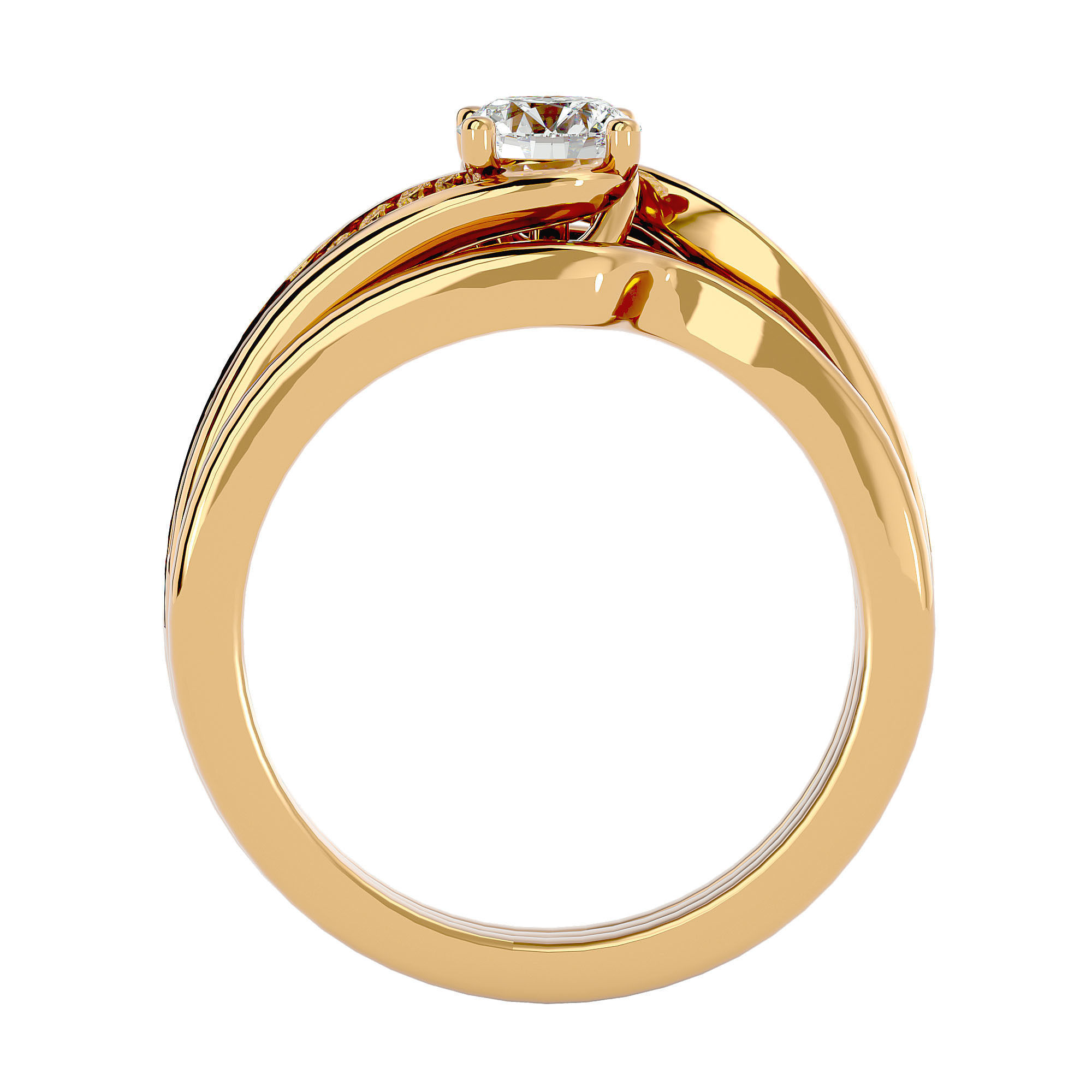 Solitaire Wedding Engagement Ring with Band 360 view 3D print model_5