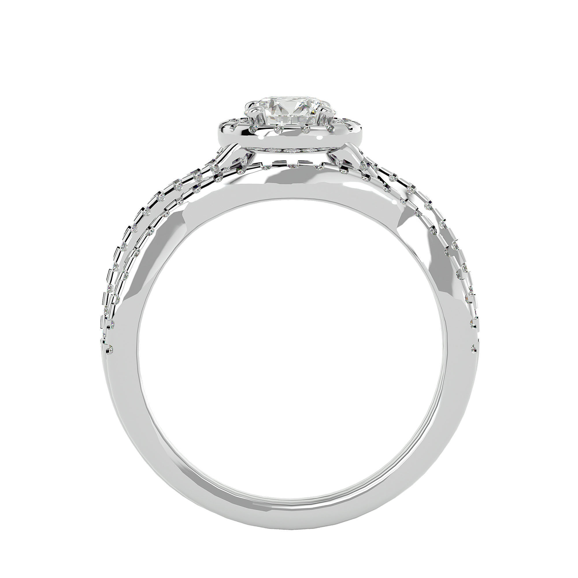 Solitaire Wedding Engagement Ring with Band 360 view 3D print model_4