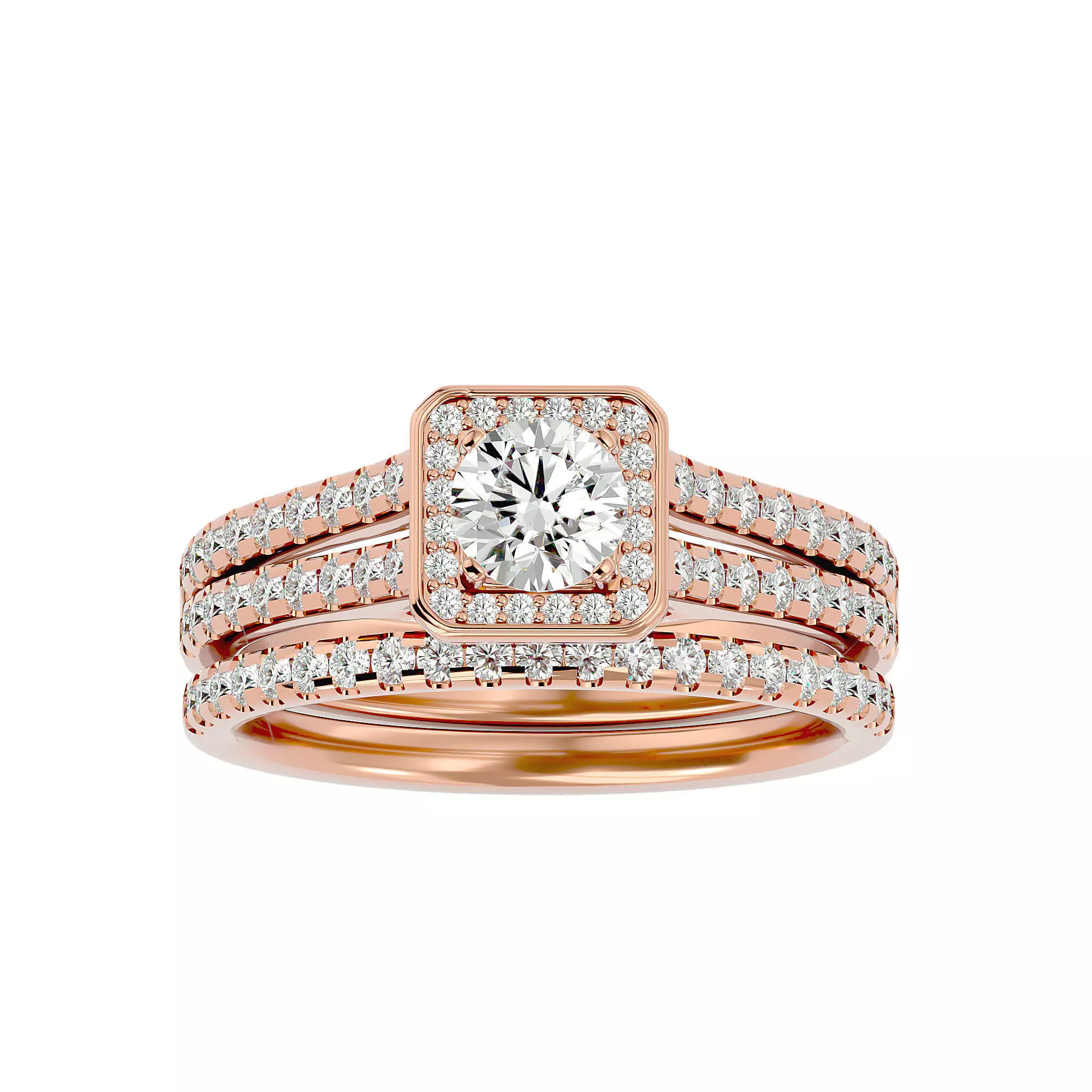 Solitaire Wedding Engagement Ring with Band 360 view 3D print model_0