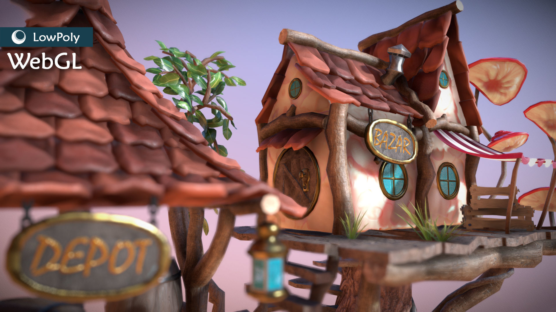 Subdivision LowPoly Fairy Treehouse Low-poly 3D model_31