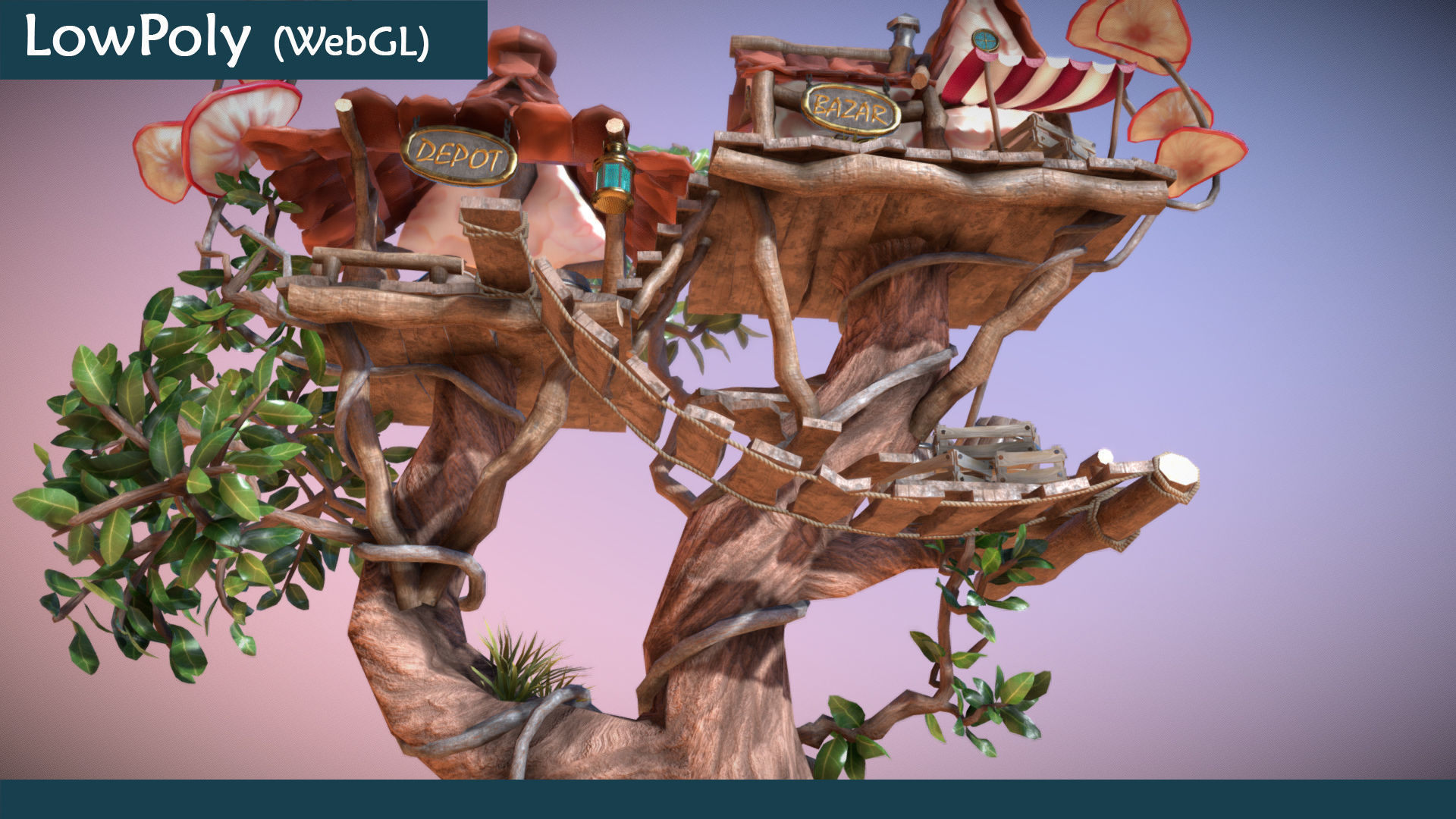 Subdivision LowPoly Fairy Treehouse Low-poly 3D model_24