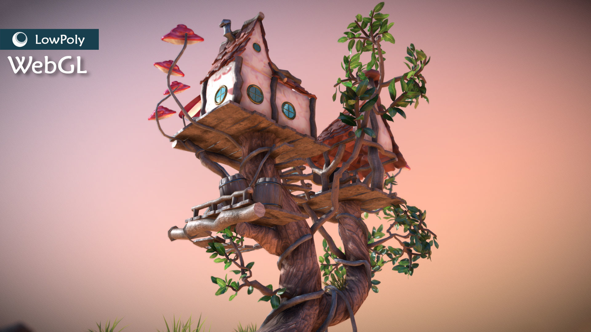 Subdivision LowPoly Fairy Treehouse Low-poly 3D model_36