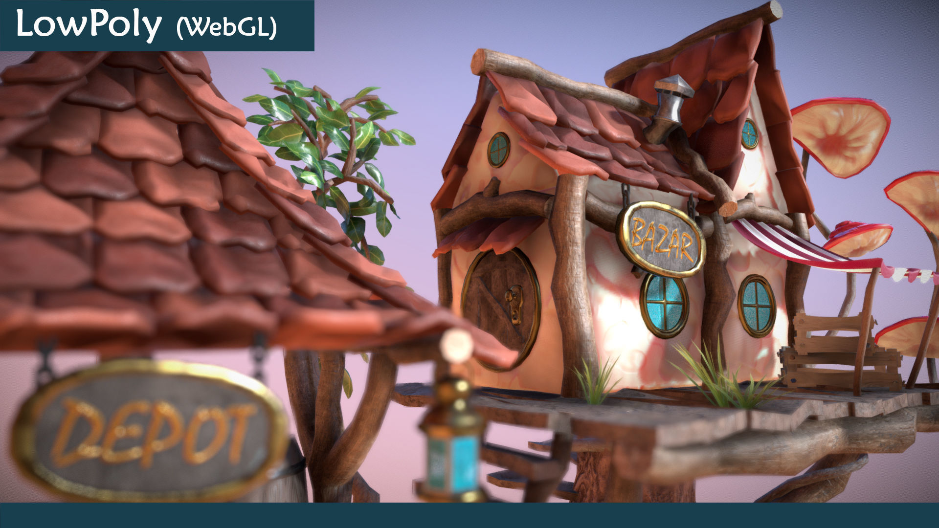 Subdivision LowPoly Fairy Treehouse Low-poly 3D model_21