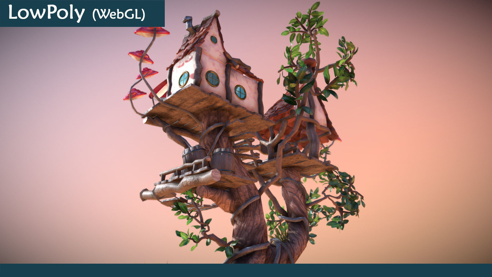 Subdivision LowPoly Fairy Treehouse Low-poly 3D model_26