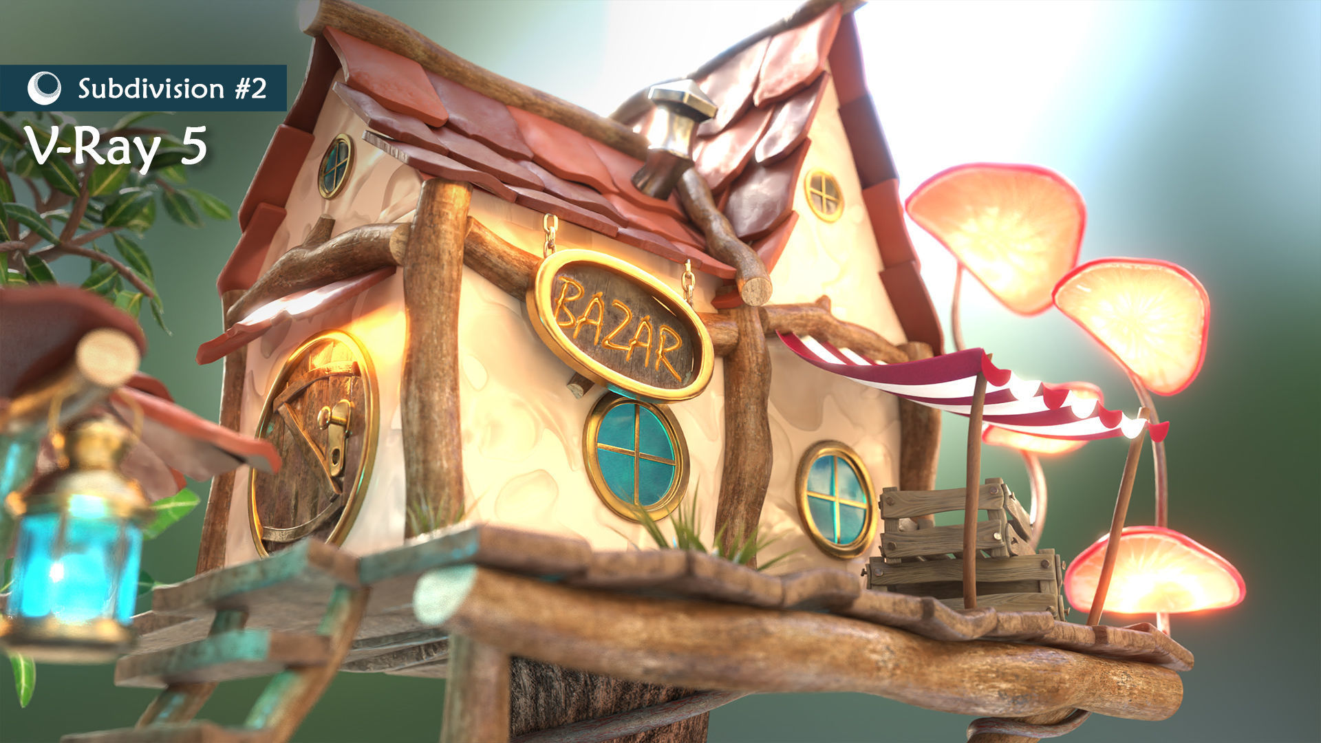 Subdivision LowPoly Fairy Treehouse Low-poly 3D model_5