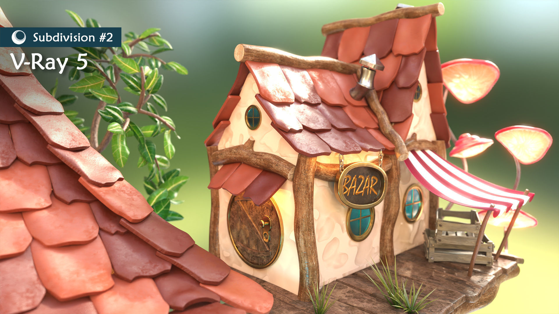 Subdivision LowPoly Fairy Treehouse Low-poly 3D model_4