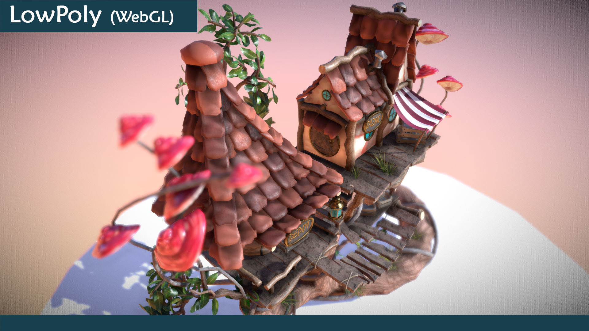 Subdivision LowPoly Fairy Treehouse Low-poly 3D model_28
