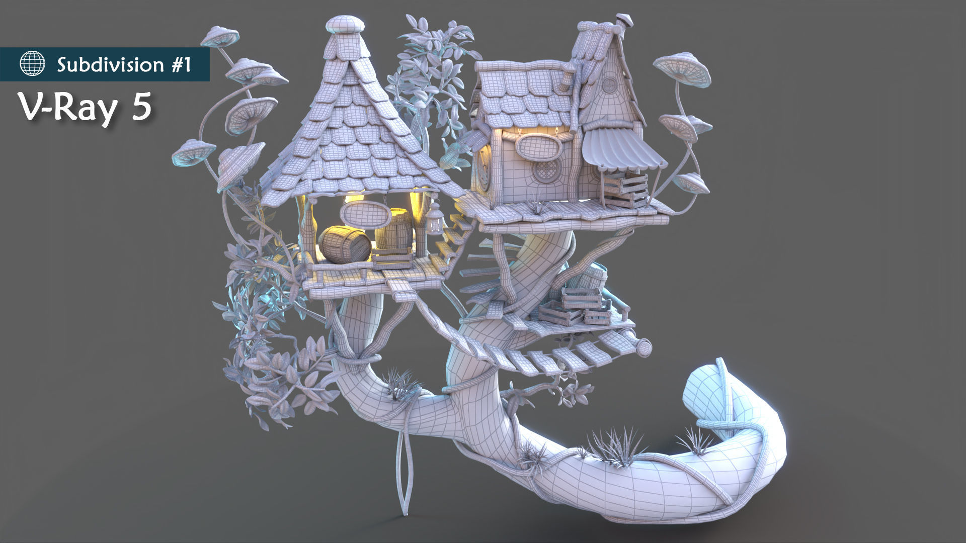 Subdivision LowPoly Fairy Treehouse Low-poly 3D model_13
