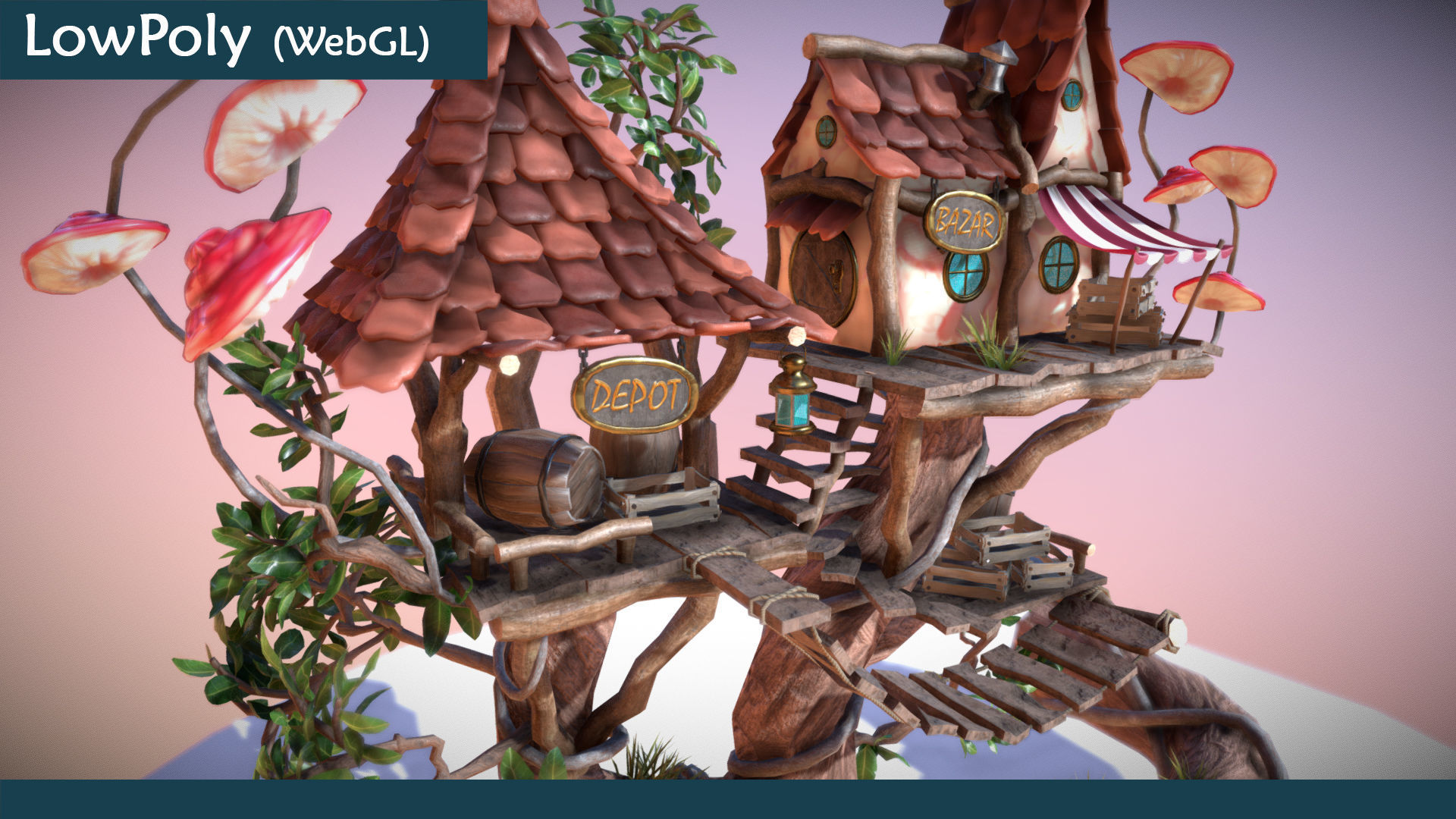 Subdivision LowPoly Fairy Treehouse Low-poly 3D model_25
