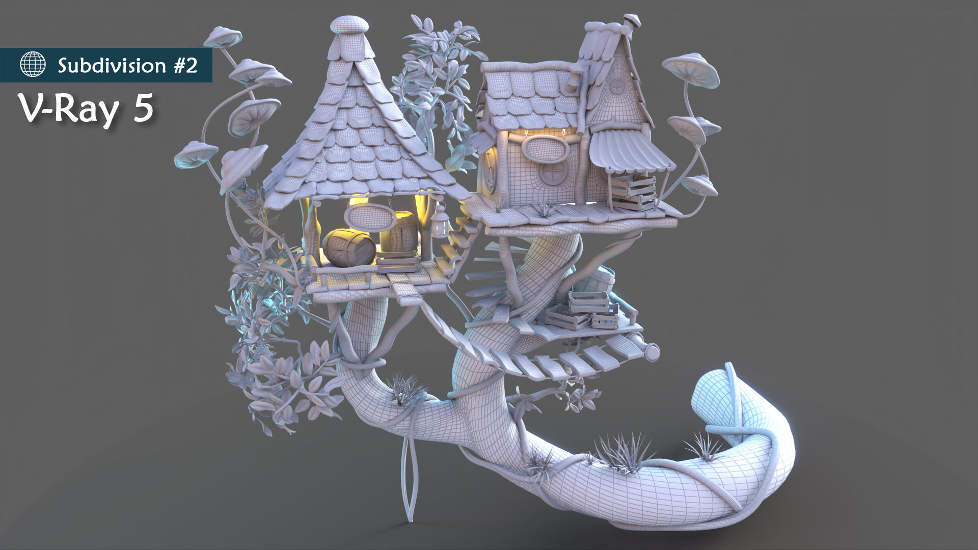 Subdivision LowPoly Fairy Treehouse Low-poly 3D model_14