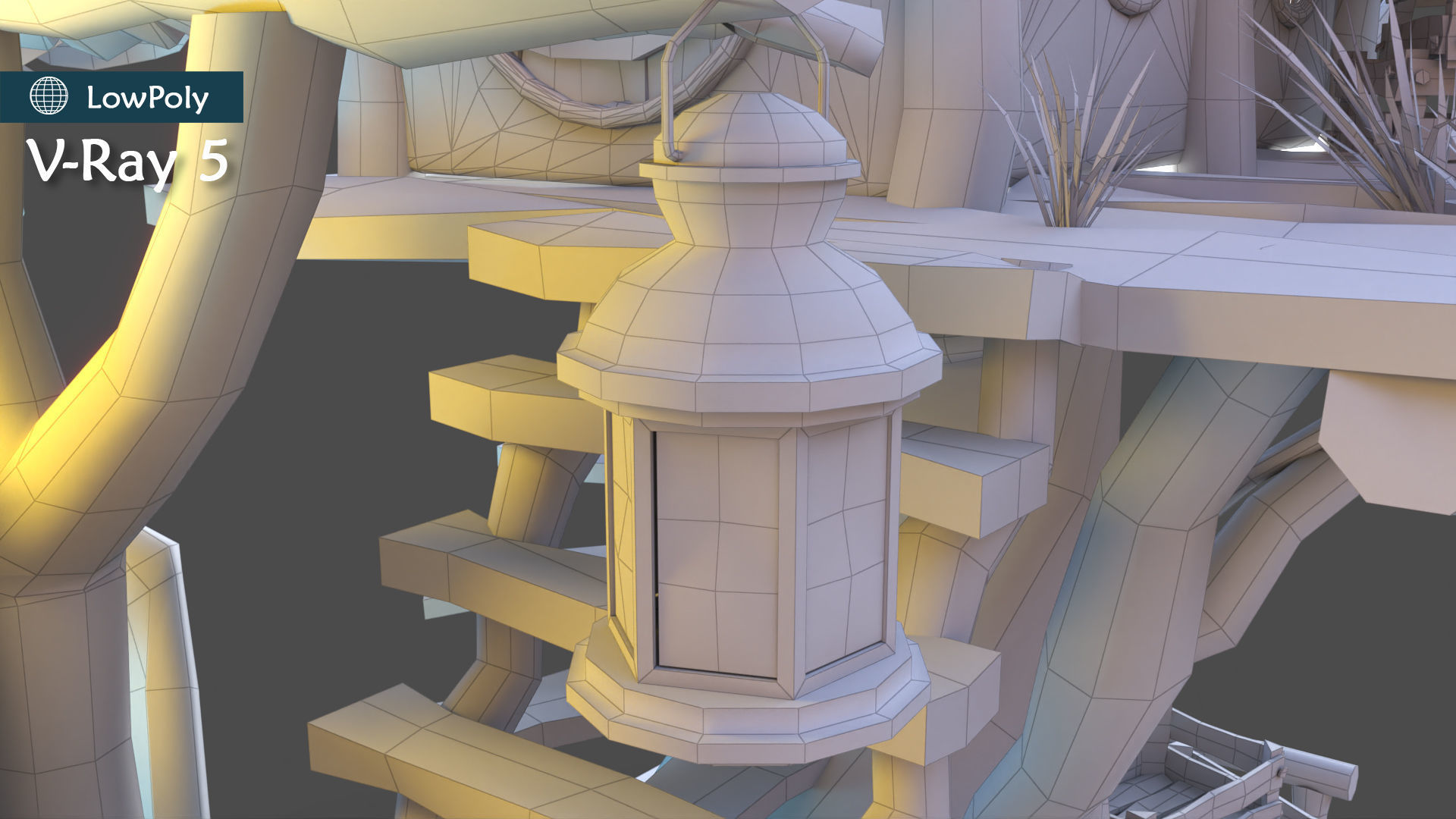 Subdivision LowPoly Fairy Treehouse Low-poly 3D model_19