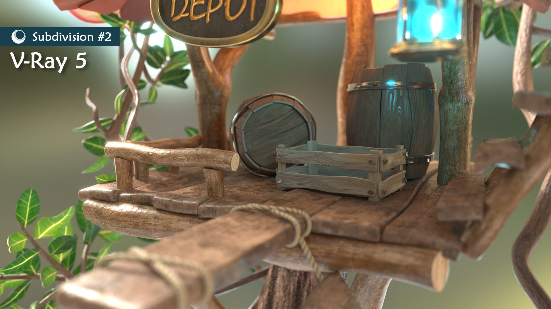 Subdivision LowPoly Fairy Treehouse Low-poly 3D model_2