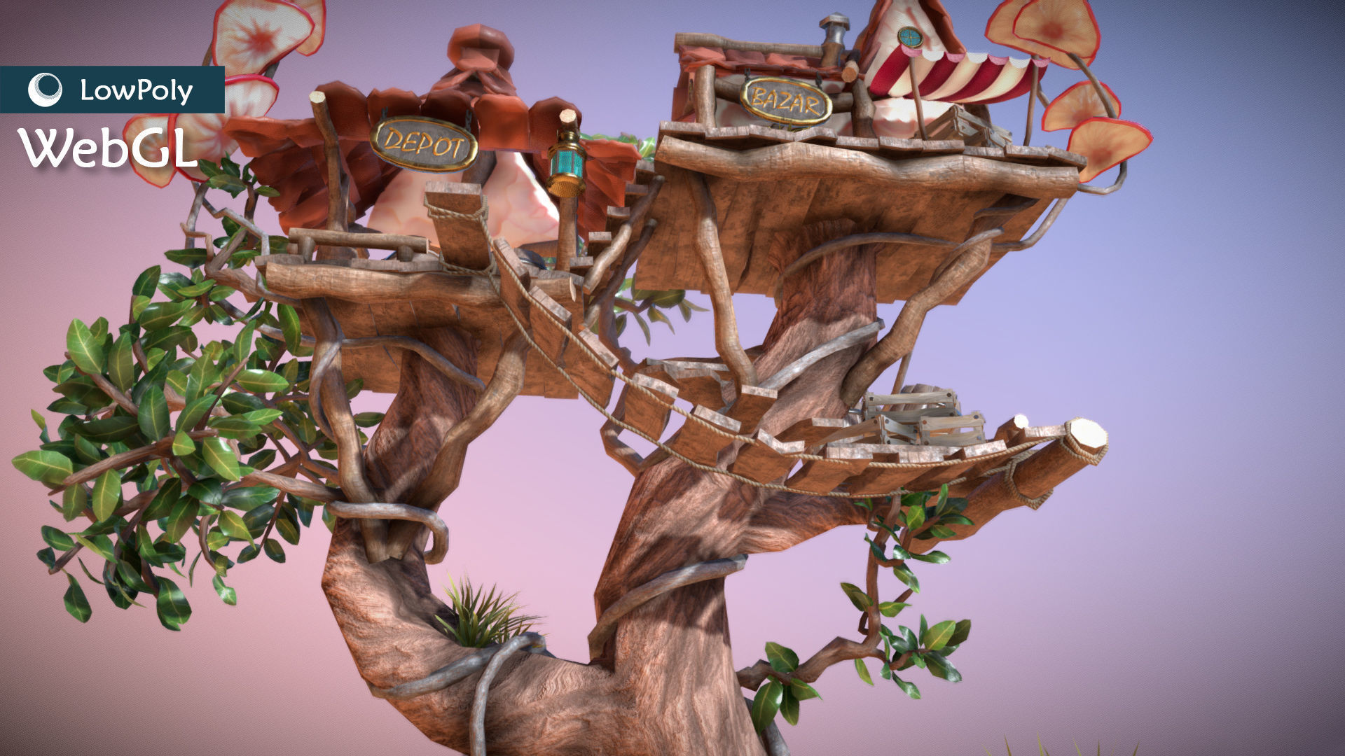 Subdivision LowPoly Fairy Treehouse Low-poly 3D model_33