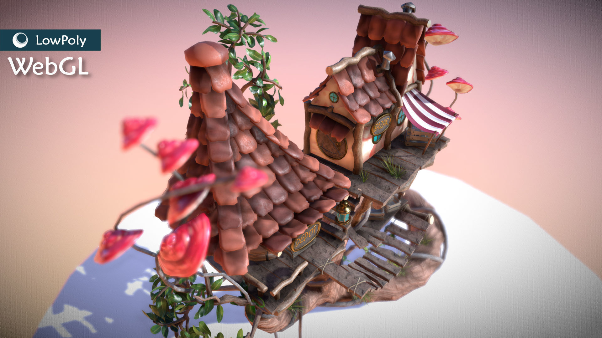 Subdivision LowPoly Fairy Treehouse Low-poly 3D model_29