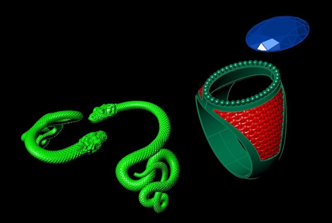 mens ring with a snakes 3D model_6
