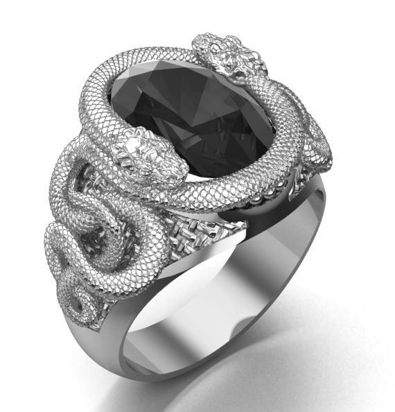 mens ring with a snakes 3D model_2