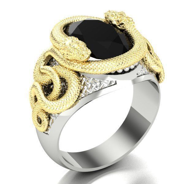 mens ring with a snakes 3D model_1