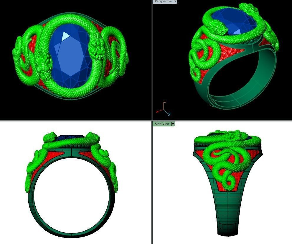 mens ring with a snakes 3D model_10