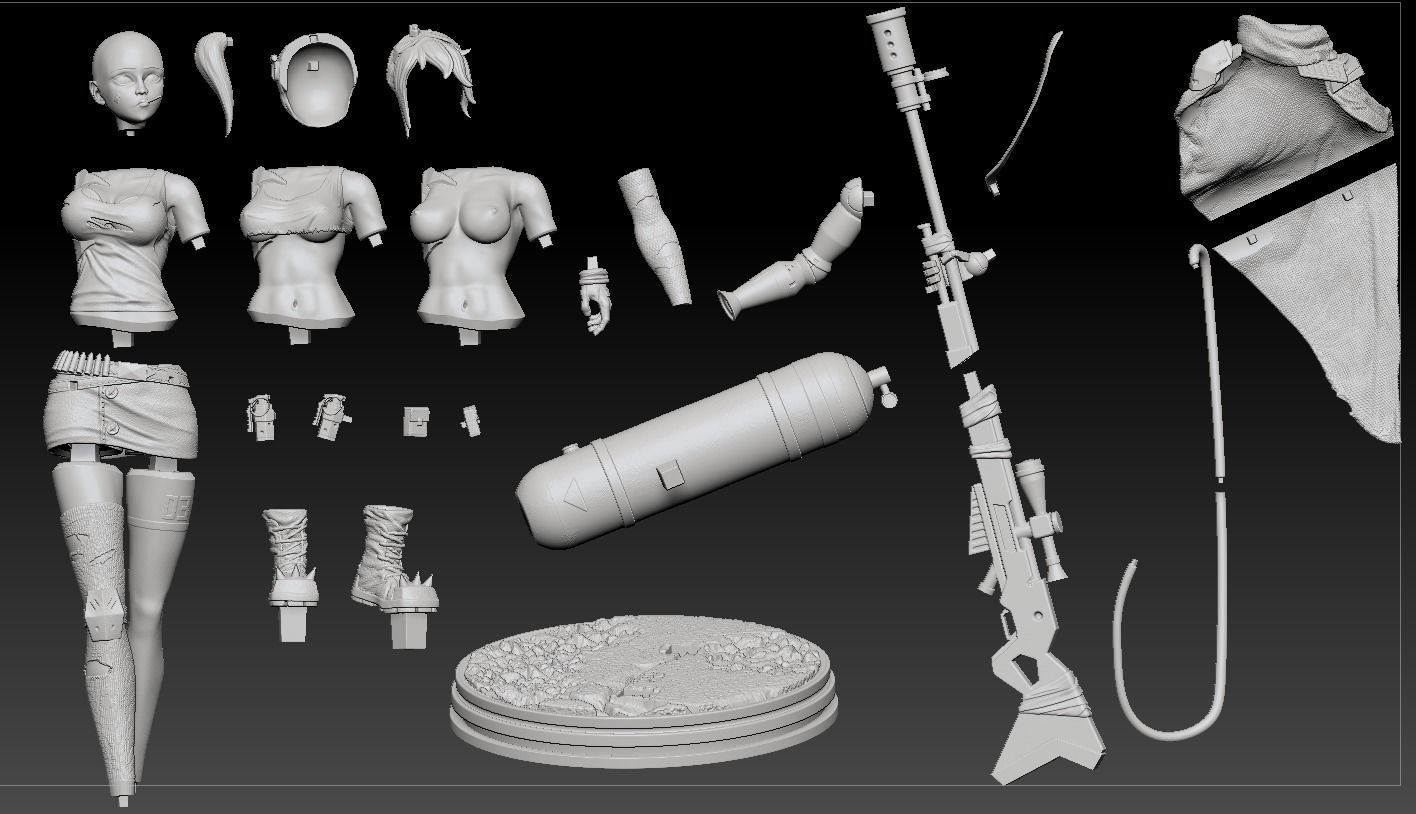 War Girl and 3 torso option and an extra robot 3D print model_4