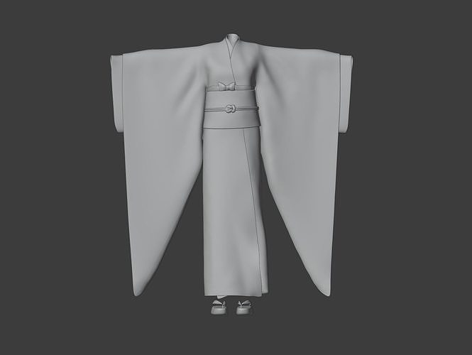 Long Double layered Kimono a Yukata and Wooden Slippers Low-poly 3D model