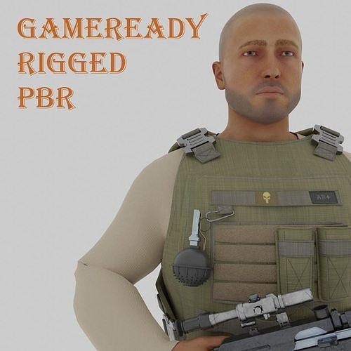 Soldier of fortune from the middle east Low-poly 3D model