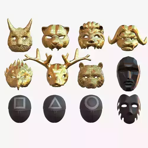 3D Squid game Mask Bundle model 3D Model Collection