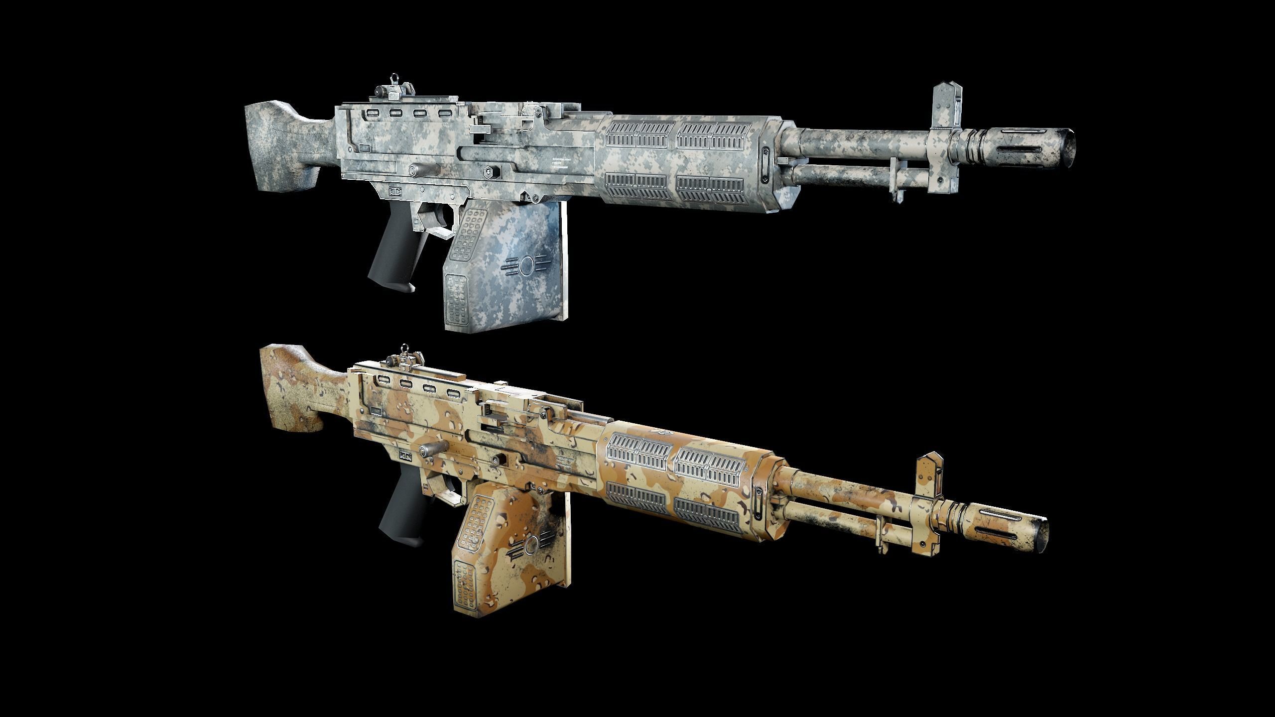 Machinegun gun Low-poly 3D model_11