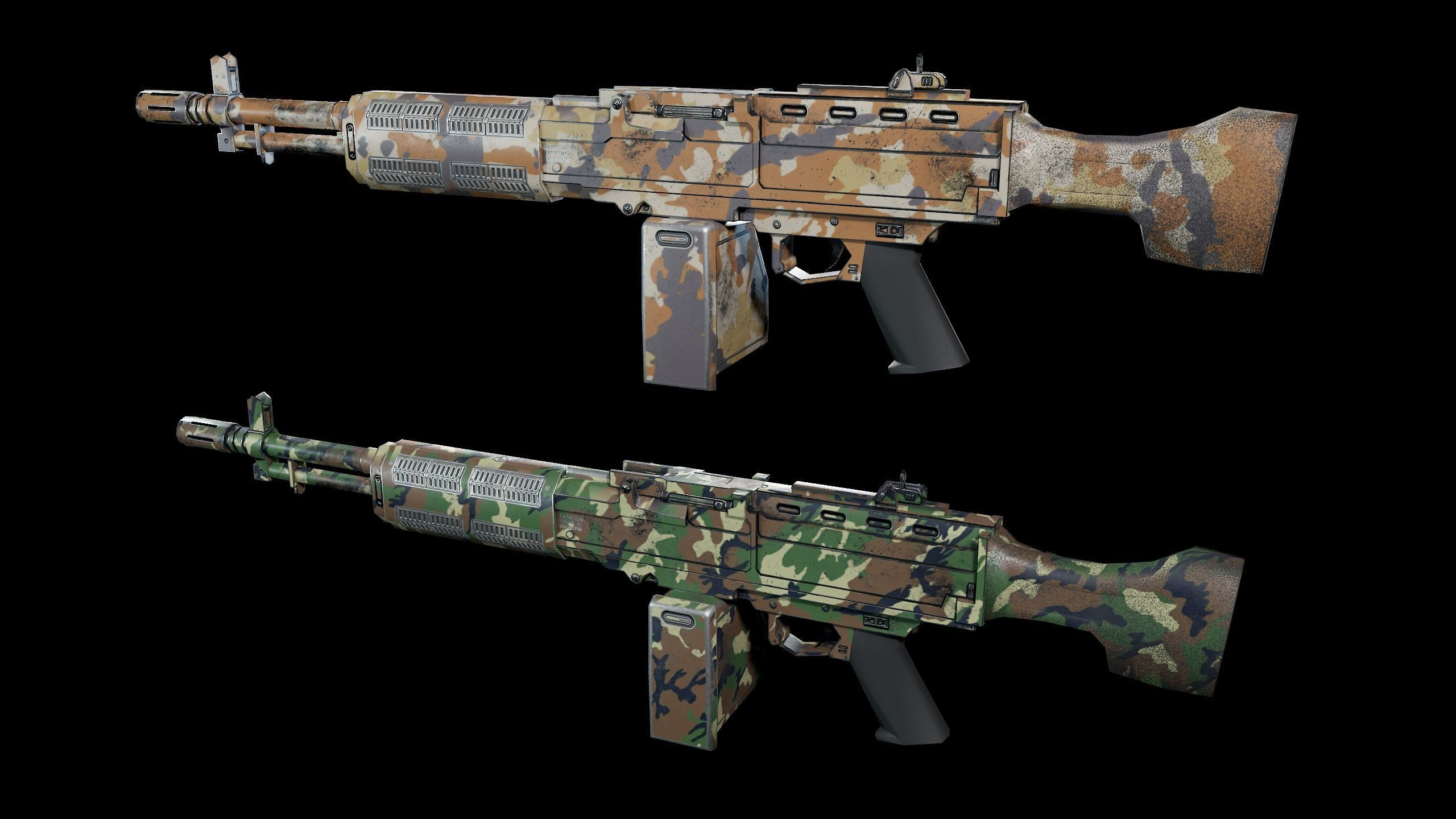 Machinegun gun Low-poly 3D model_12