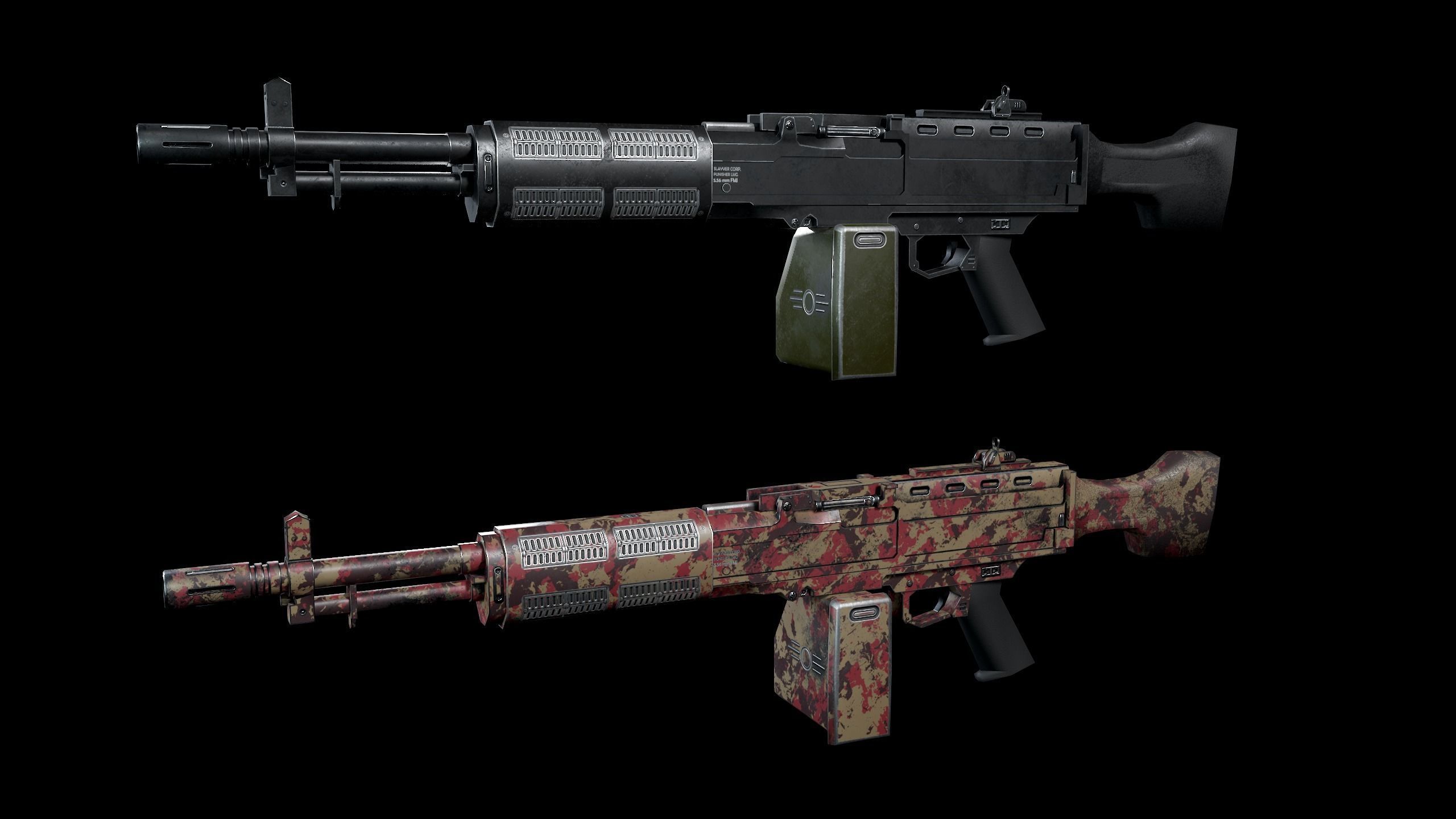 Machinegun gun Low-poly 3D model_13