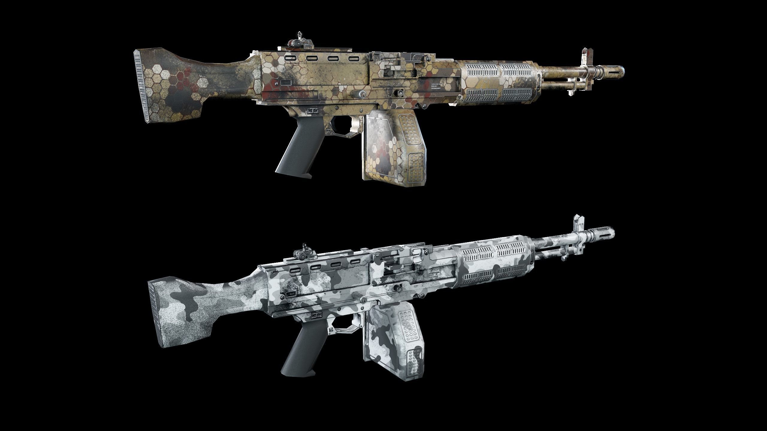 Machinegun gun Low-poly 3D model_10