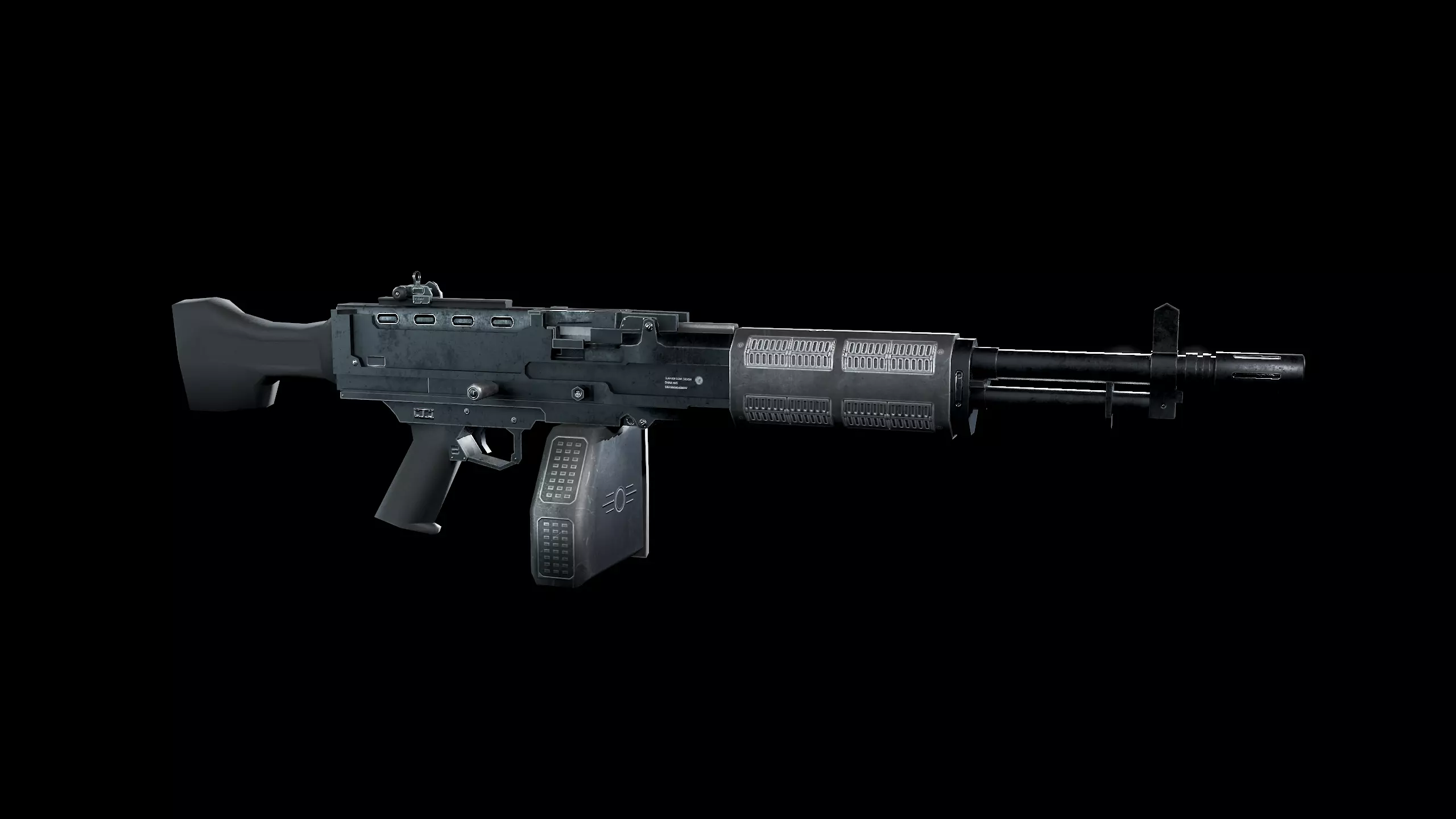 Machinegun gun Low-poly 3D model_0