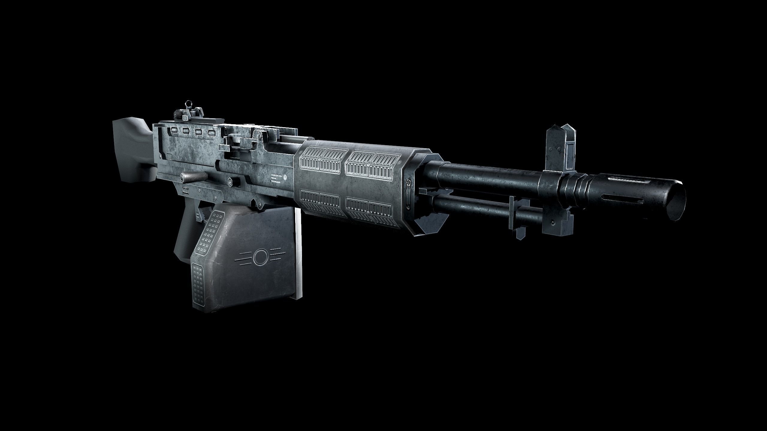 Machinegun gun Low-poly 3D model_16