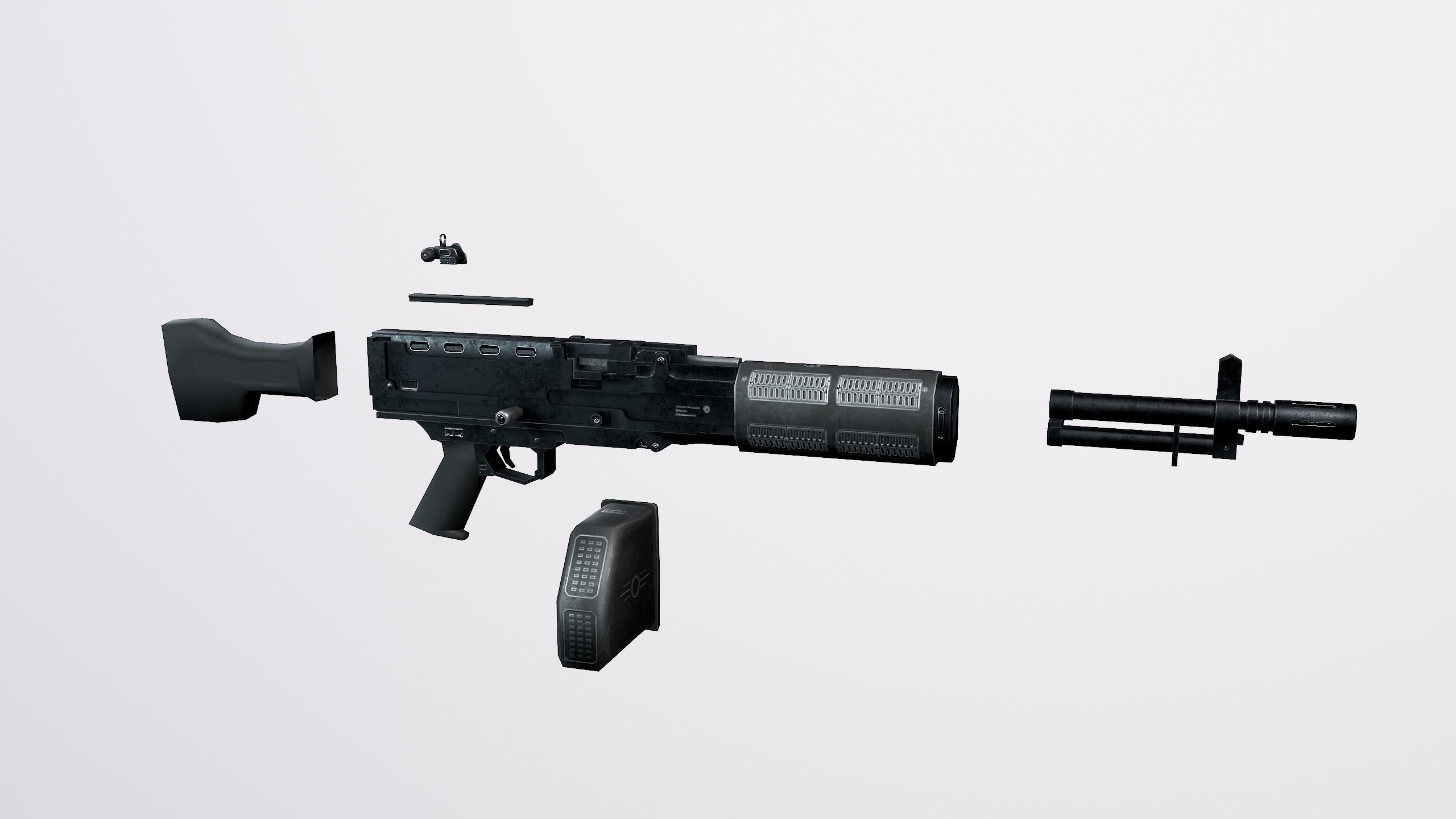 Machinegun gun Low-poly 3D model_7