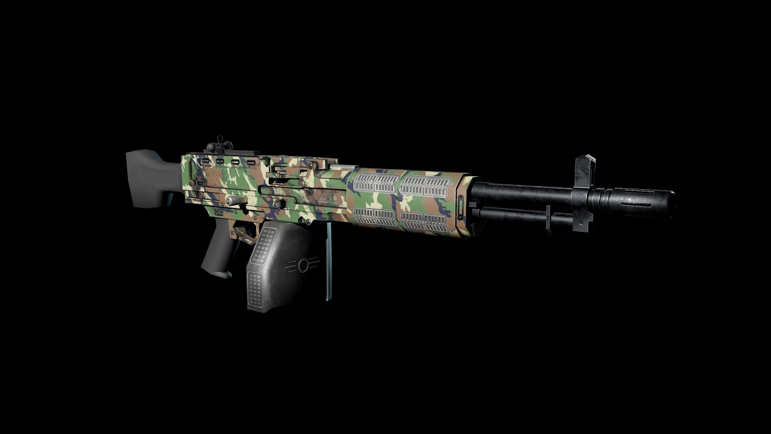 Machinegun gun Low-poly 3D model_8