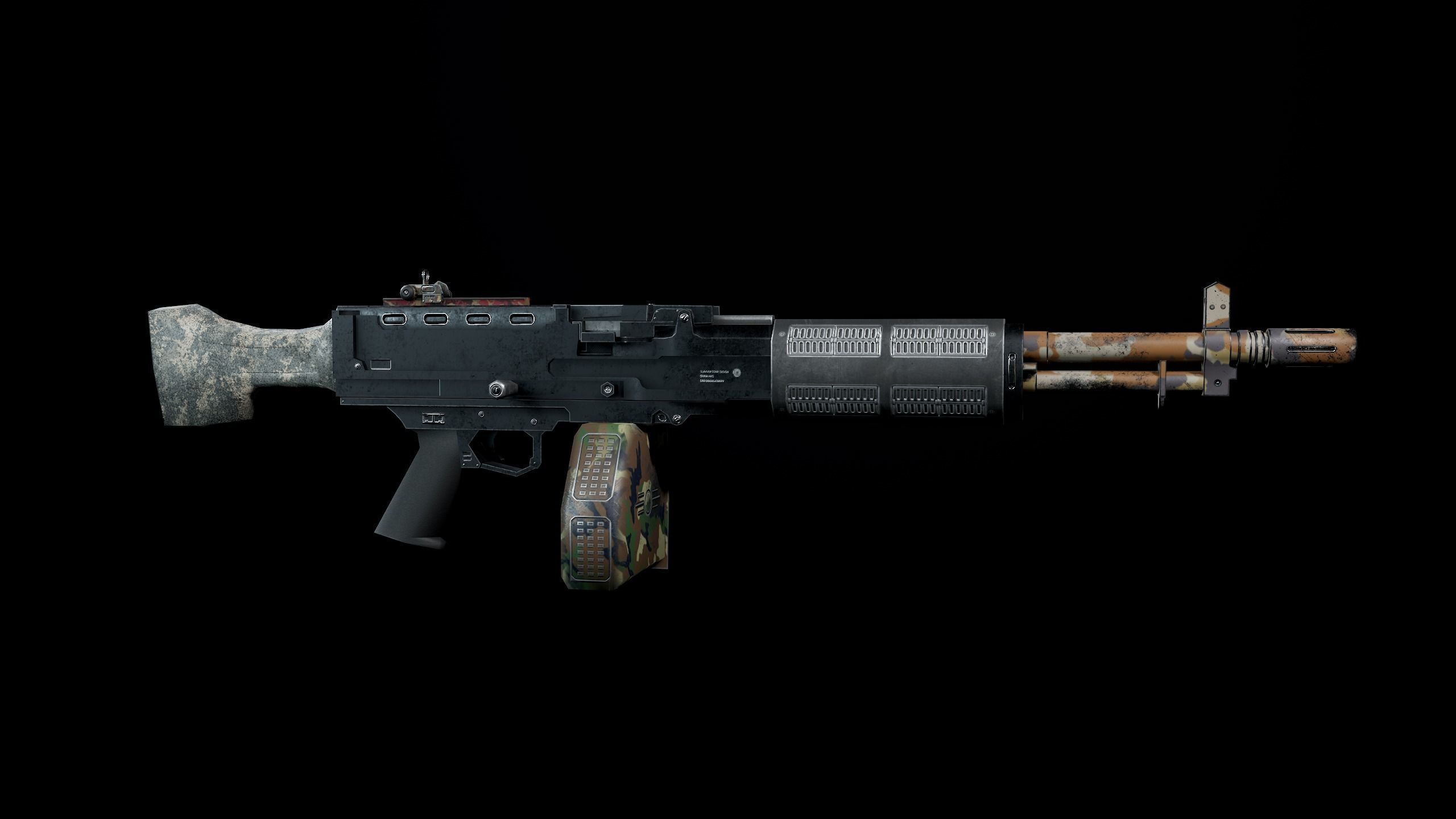 Machinegun gun Low-poly 3D model_9