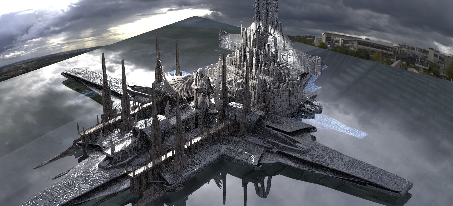 Alien Race Advanced City Kit bash 3D model_3