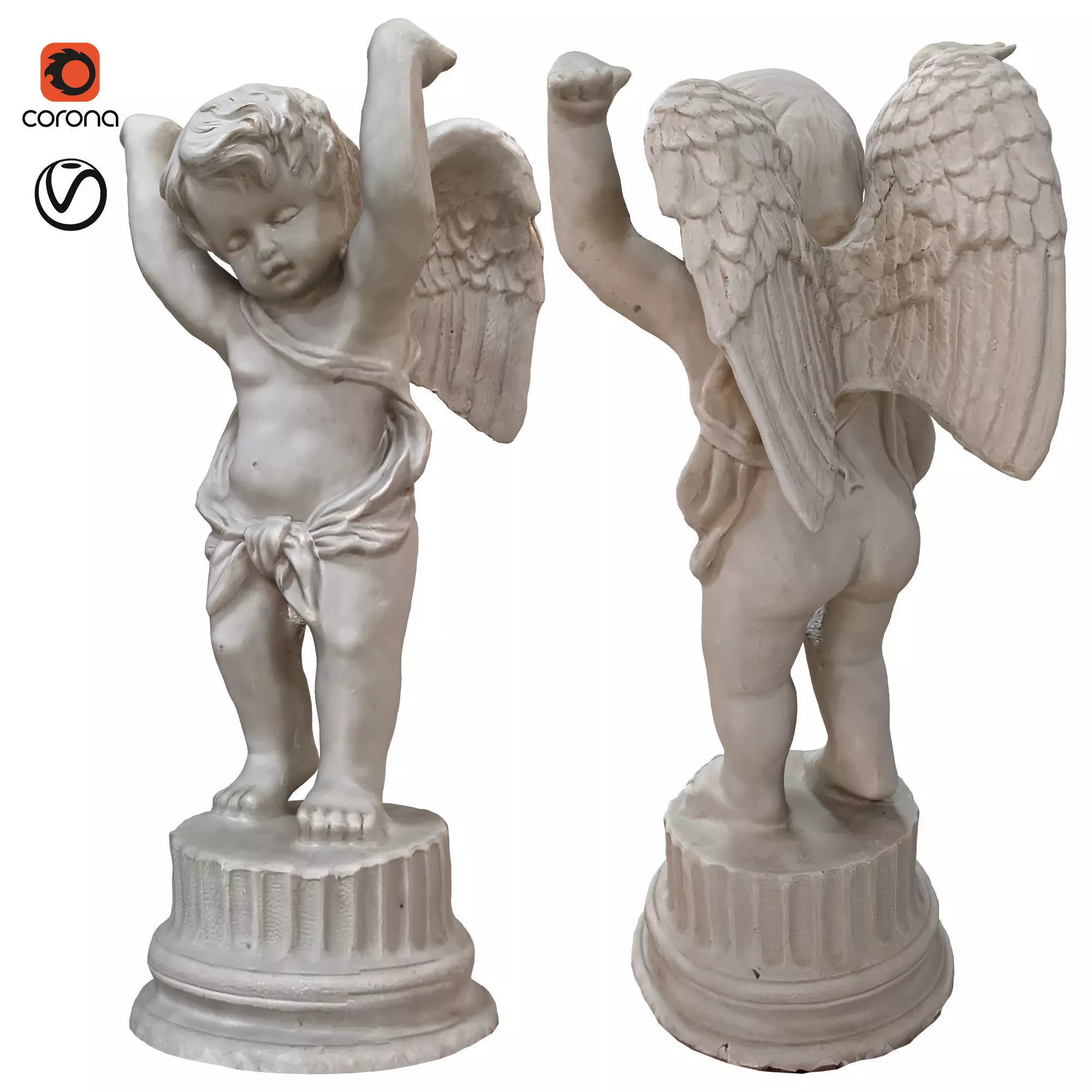 statues 3 statue of angel with wings 3D model