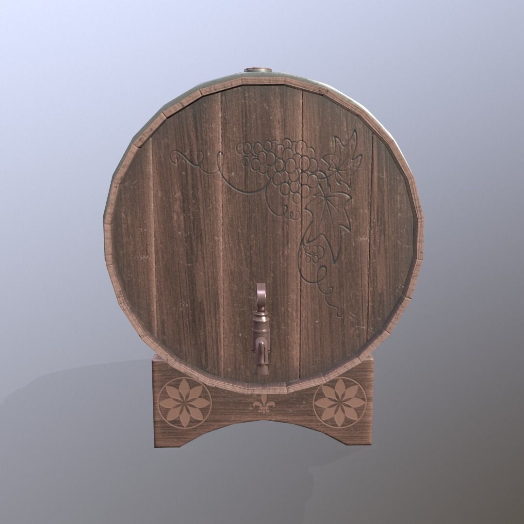 Wine barrel Low-poly 3D model_2