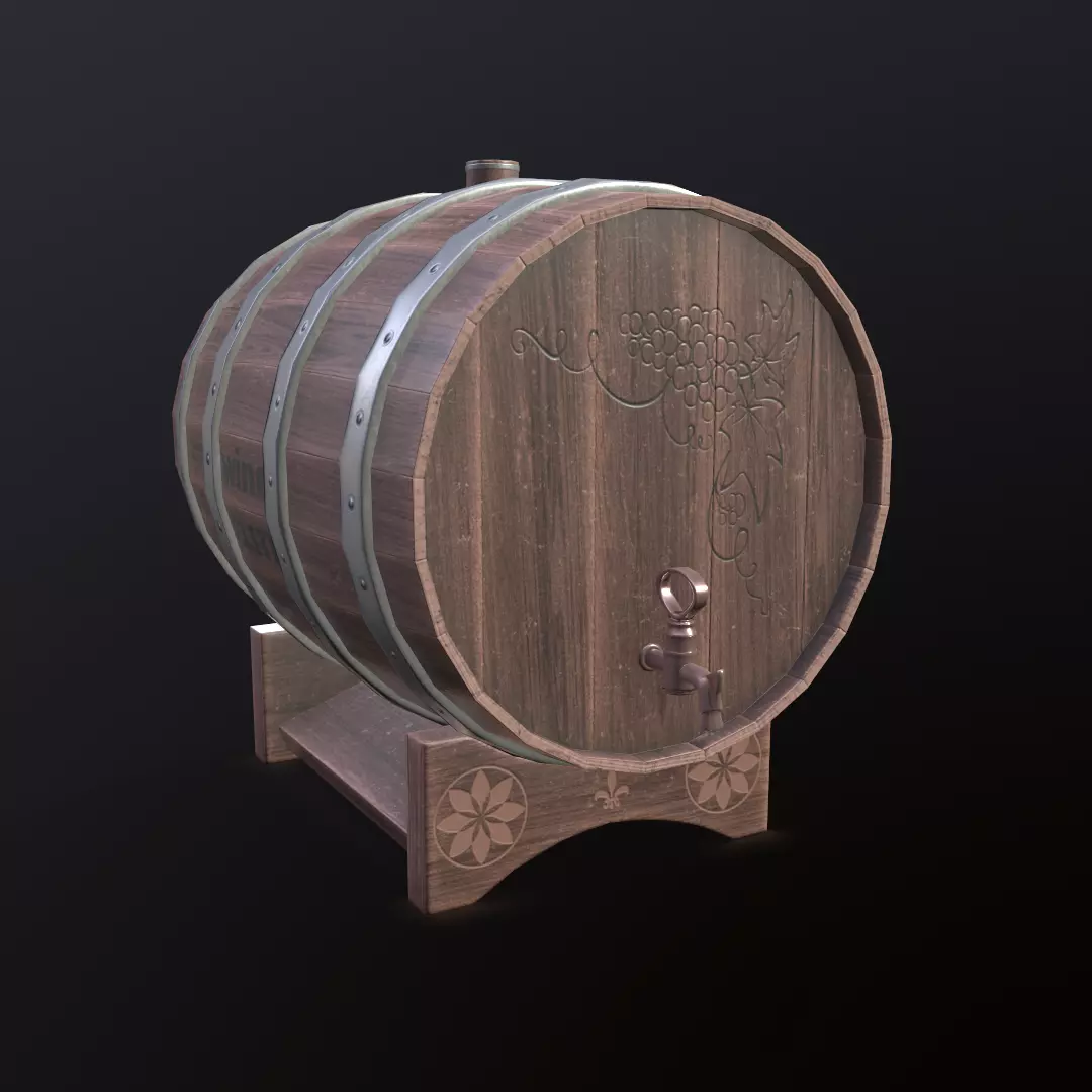Wine barrel Low-poly 3D model_0