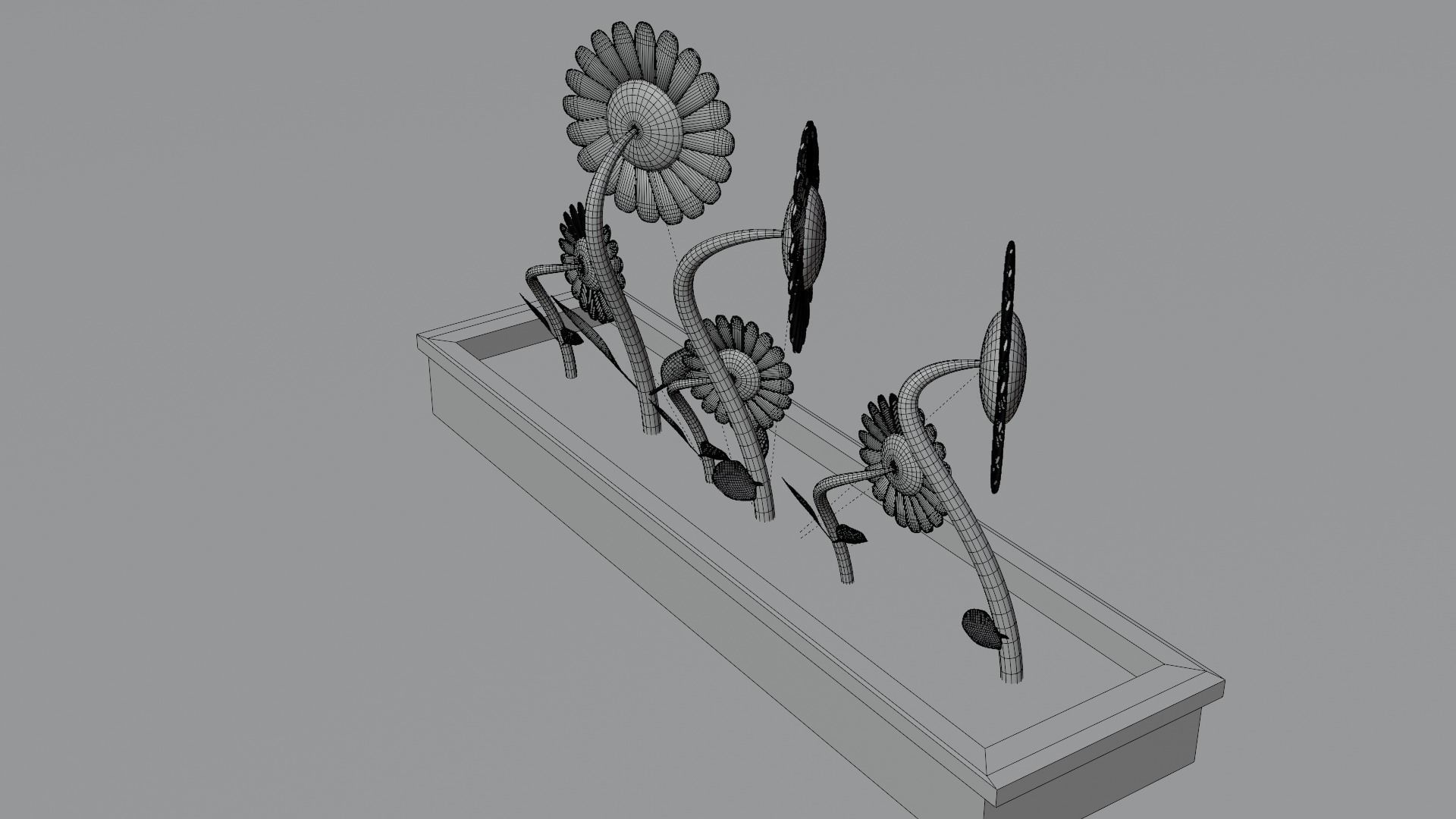 sunflower flower pot with sunflowers in it Free low-poly 3D model_4