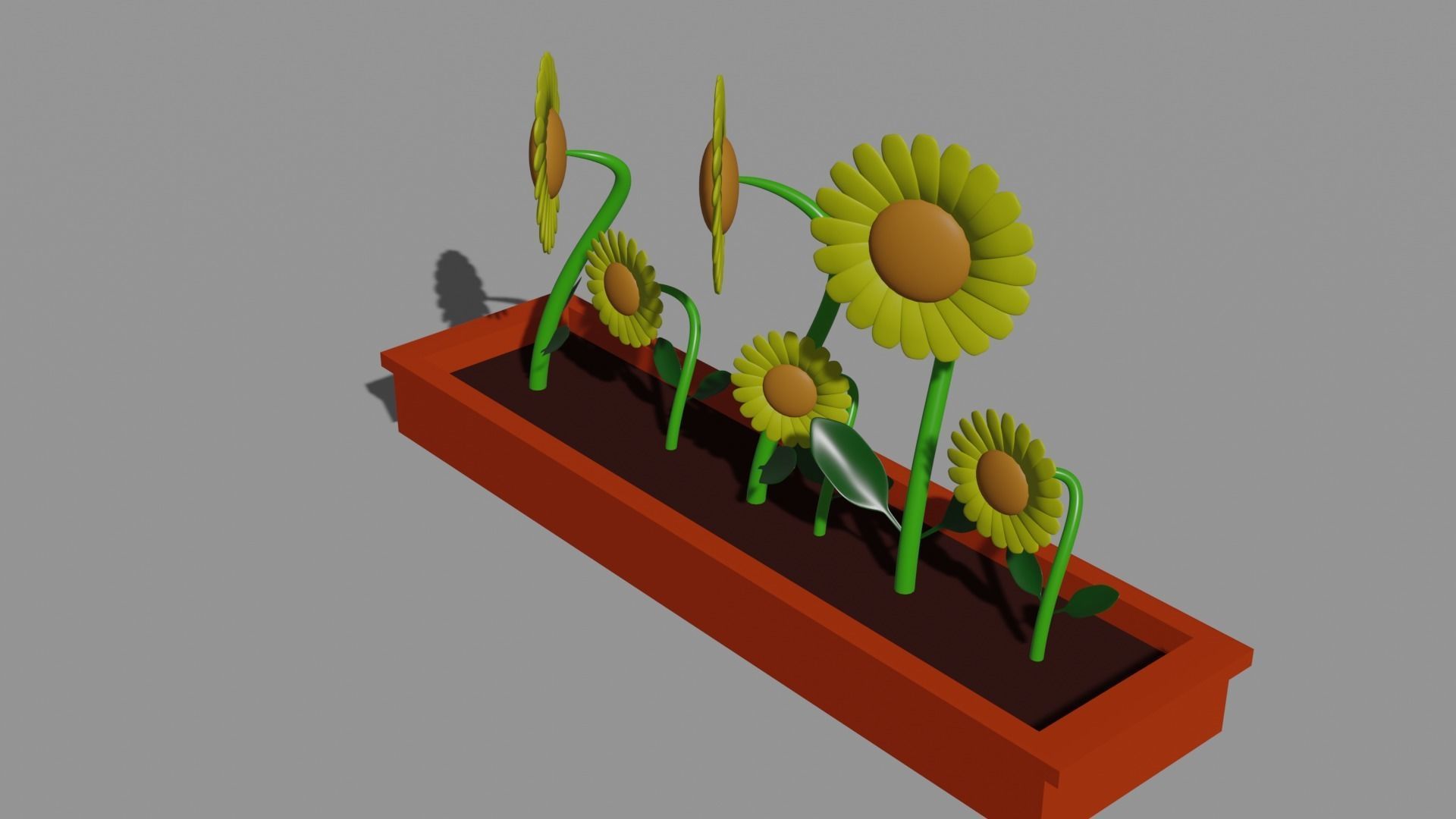 sunflower flower pot with sunflowers in it Free low-poly 3D model_9