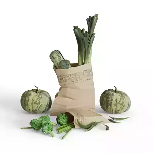 Vegetables in paper bag Low-poly 3D model