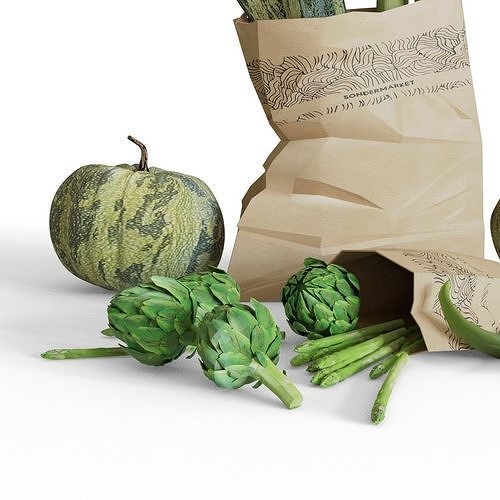 Vegetables in paper bag Low-poly 3D model 3
