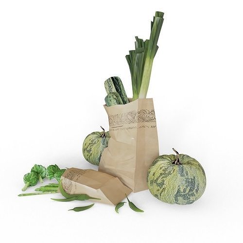 Vegetables in paper bag Low-poly 3D model 2