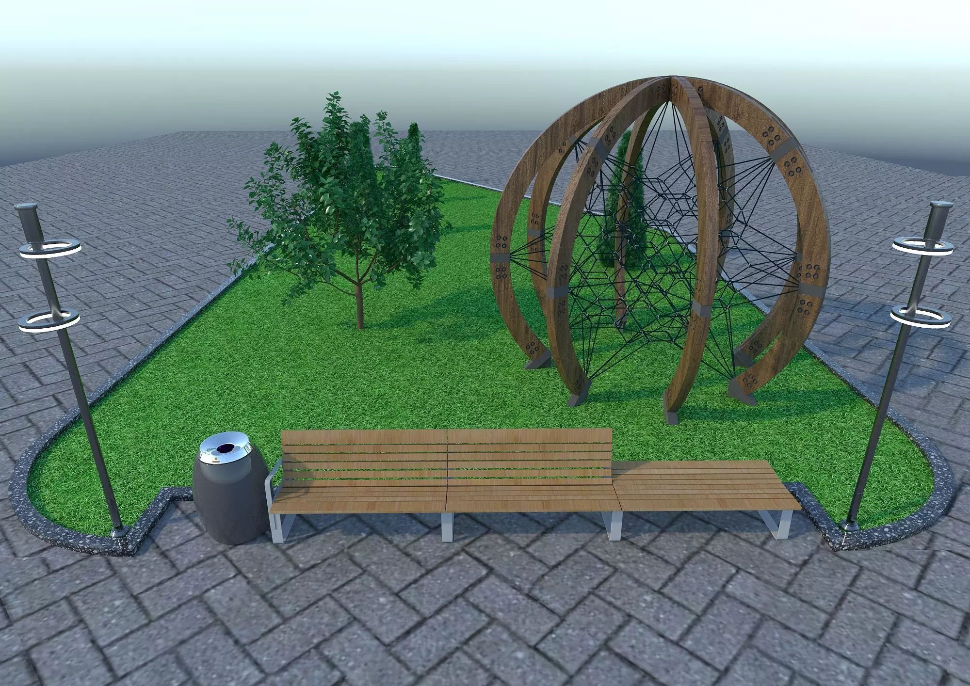 Model Skameyki I rastenie Low-poly 3D model_0