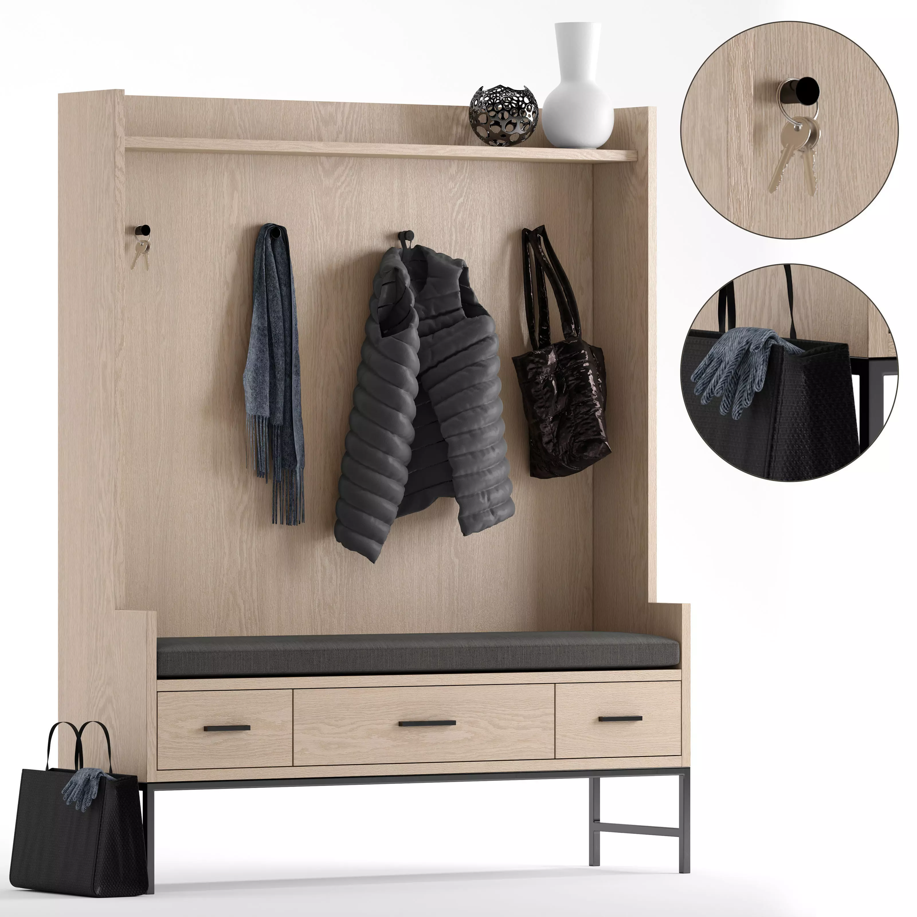 West Elm entryway bench 3D model_0